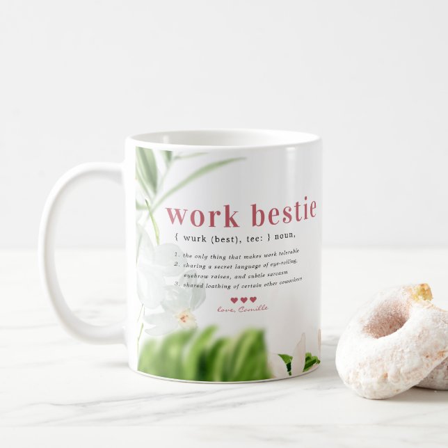 Bestie de travail | Mug café Coworker Monogramme (Avec donut)