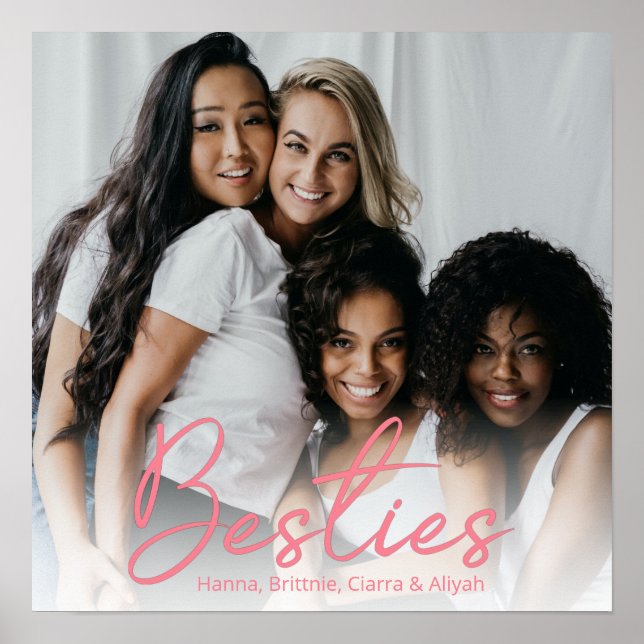 Besties Pink Script Custom Photo Poster (Devant)