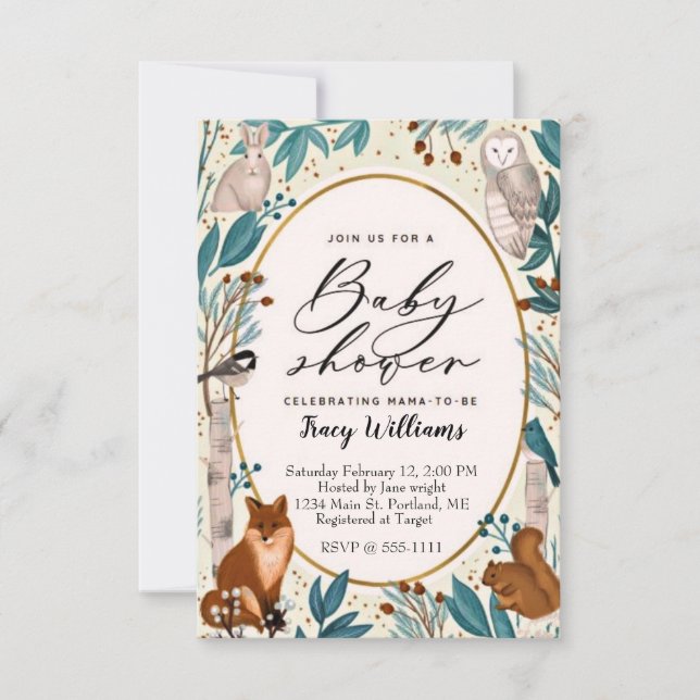 Bêtes animaux de la forêt baby shower invitation (Devant)