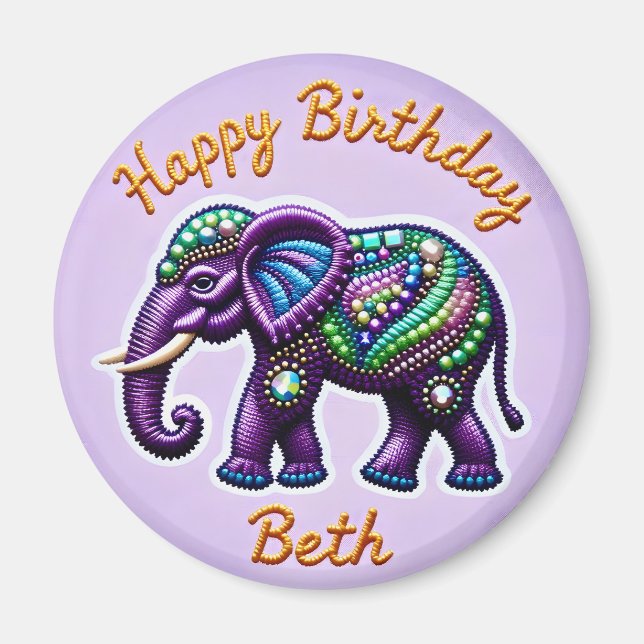 BETH ~ Magnet d'éléphant pourpre personnalisé (Devant)