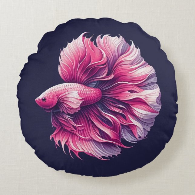 Betta Fish Coussin rond rose et violet (Devant)