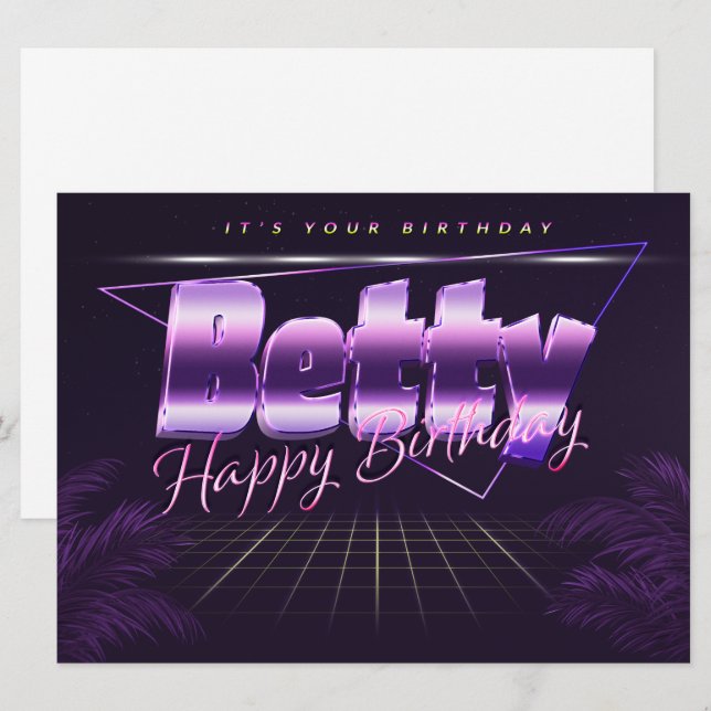 Betty Name Prénom lila retro Carte Anniversaire (Devant / Derrière)