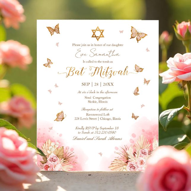 Beurerflys Gold Foil Bat mitzvah Budget Invitation (Créateur téléchargé)