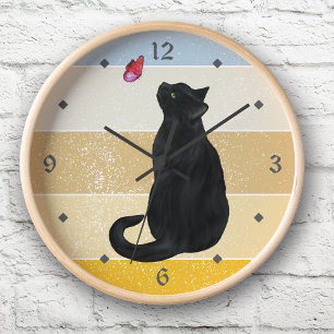 Beurre de chat noir Rétro horloge coucher de solei