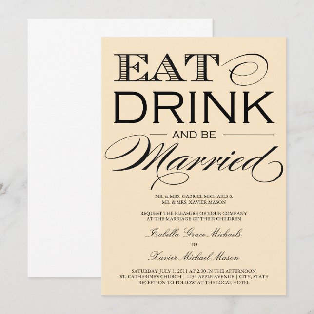 Beurre Manger, Boire| Faire-part de mariage (Devant / Derrière)