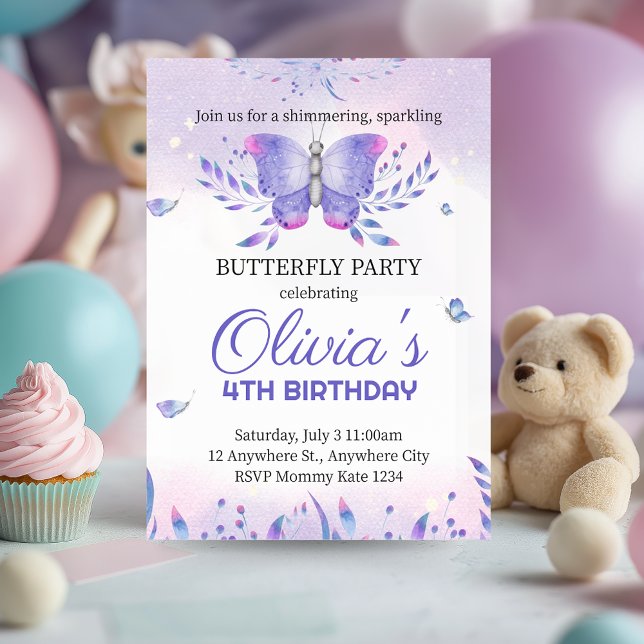 Beurre modifiable Invitation d'anniversaire, Papil (Butterfly Kisses Birthday Party)