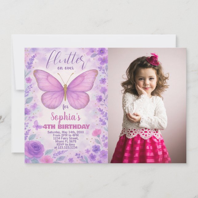 Beurre pourpre Invitation à l'anniversaire avec ph (Devant)