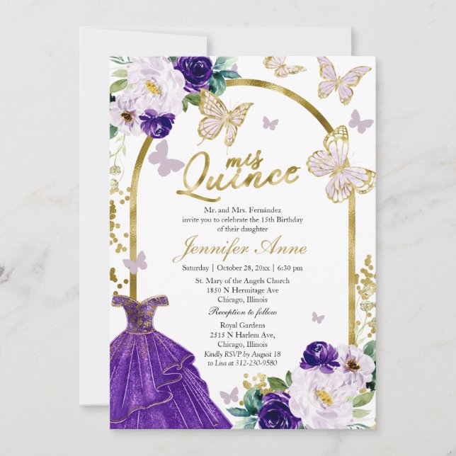 Beurre Quince Invitations Bilingue Purple Gown (Devant)