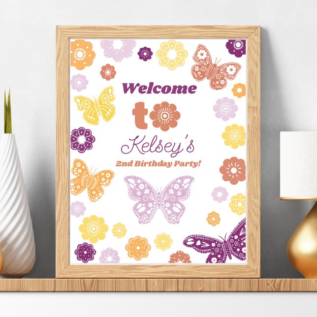 Beurre rétrospectif encadré Bienvenue (Frameable Retro Butterfly Birthday Party Welcome Sign)