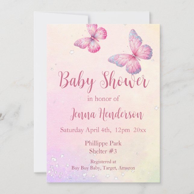Beurre rose QR Code Baby shower Invitation (Devant)