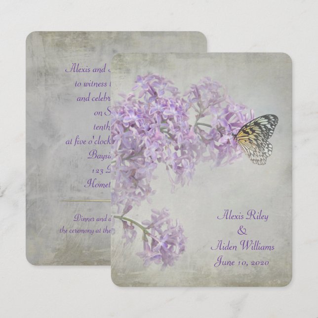 Beurre sur Lilacs invitation de mariage (Devant / Derrière)