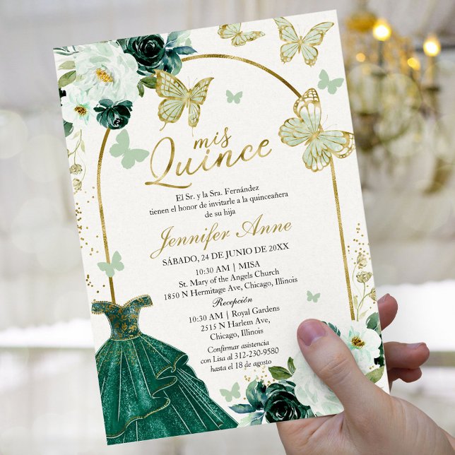 Beurre vert espagnol Quinceanera Invitations (Créateur téléchargé)