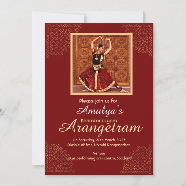 Bharatanatyam Arangetram invitation avec votre pho (Devant)