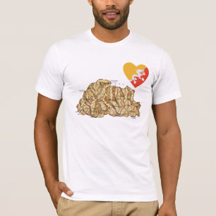 Bhoutan Drapeau Coeur et carte T-shirt