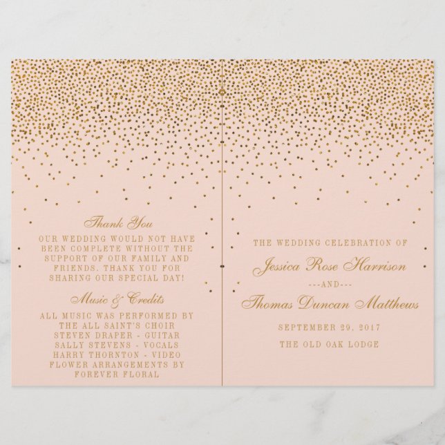 Bi-fold Mariage de Confetti Rose & Or (Devant)