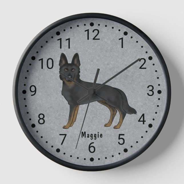 Bi-Noir berger allemand mignon chien cadet horloge (Recto)