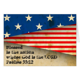 Bible Verse Psaumes 33:12 Vintage USA Flag Card