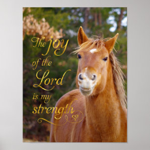 Bible Verse Smiling Chestnut Horse Poster