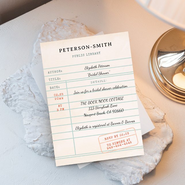 Bibliothèque vintage Cartes Livre Lover Ecru Fête  (book lover bridal shower invitation library card vintage bookworm literary librarian chic script)