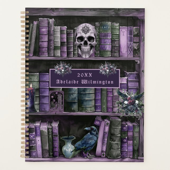 Bibliothèque violette gothique crâne personnalisée (Devant)
