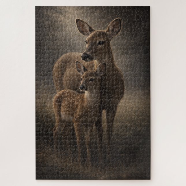 Biche et faon | Art faunique de cerf | Puzzle (Vertical)