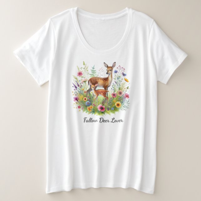 Biche et faon de daim avec des fleurs  (Design devant)