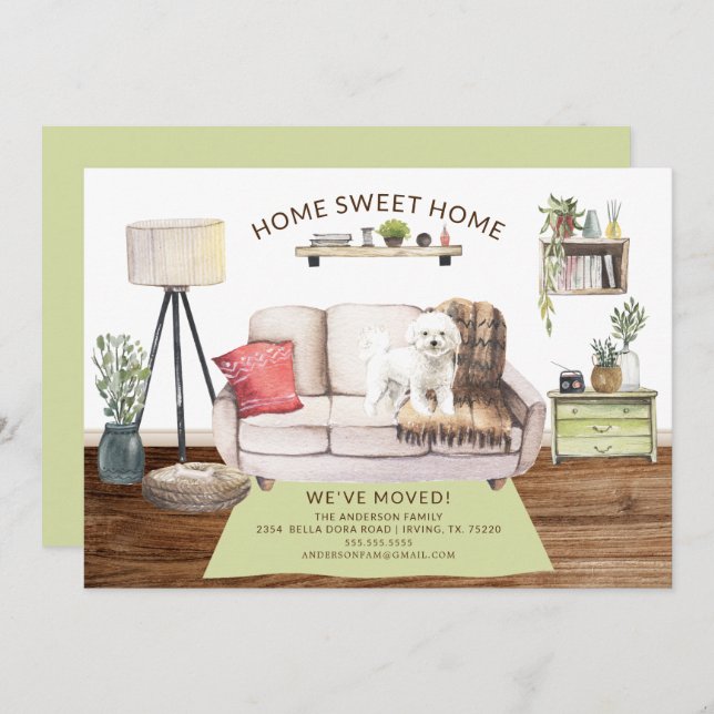 Bichon Frise Chien Faire-part de déplacement (Devant / Derrière)