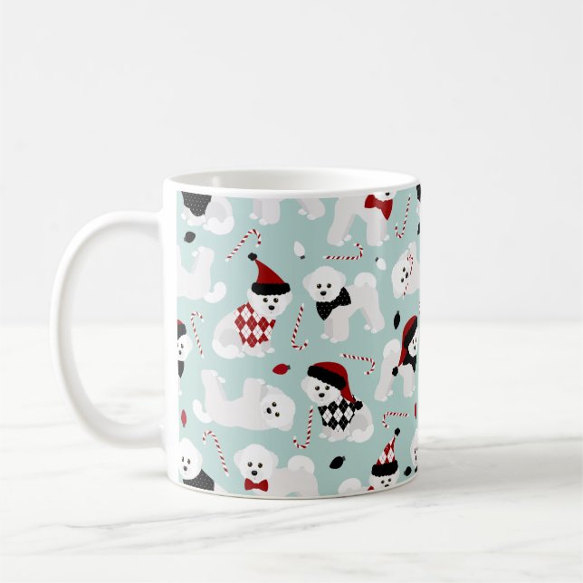 Bichon Frise Christmas Blue Coffee Mug (Gauche)
