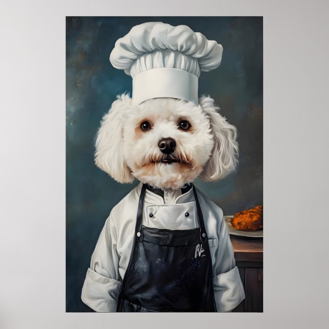 Bichon Frise In Chefs Hat Poster, Pet Poster (Devant)