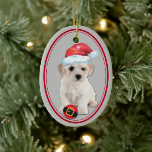 Bichon Frise Santa Hat Ornement de Noël
