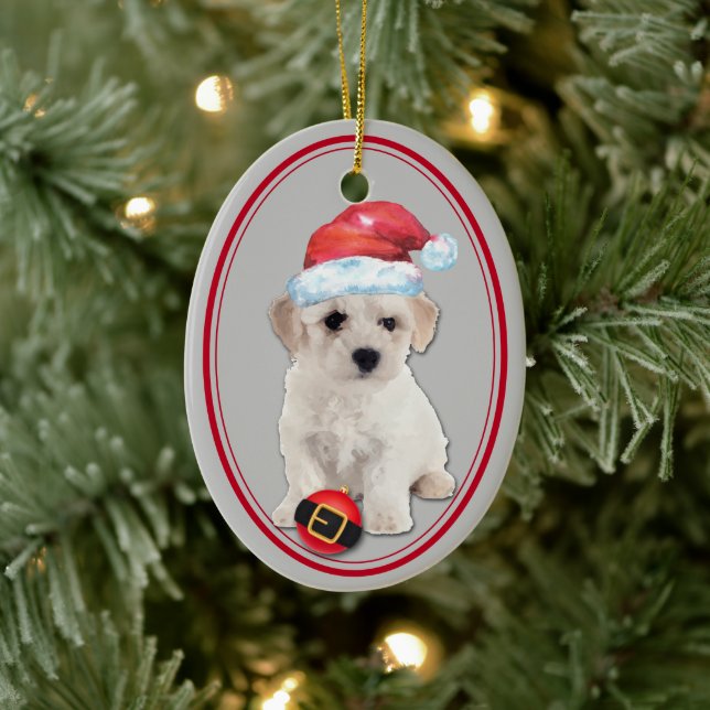 Bichon Frise Santa Hat Ornement de Noël (Arbre)