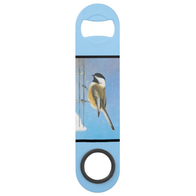 Bickadee sur la peinture d'alimentation - Oiseaux  (Dos)