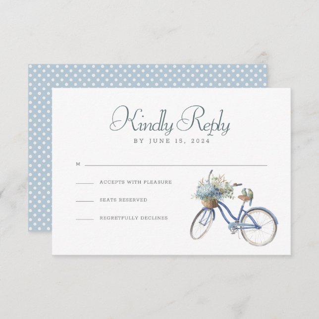 Bicycle bleu Bohème Aquarelle Mariage RSVP Carte (Devant / Derrière)