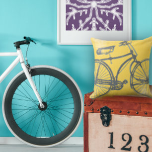 Bicyclette bleu sur Coussin jaune