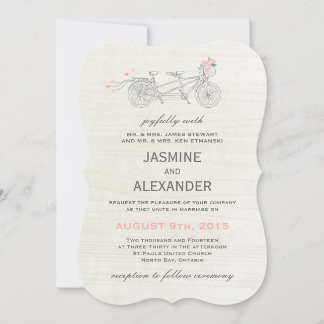 Bicyclette en tandem Whimsical - Faire-part de mar (Devant)