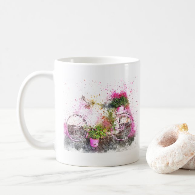 Bicyclette et fleurs Café Mug (Avec donut)
