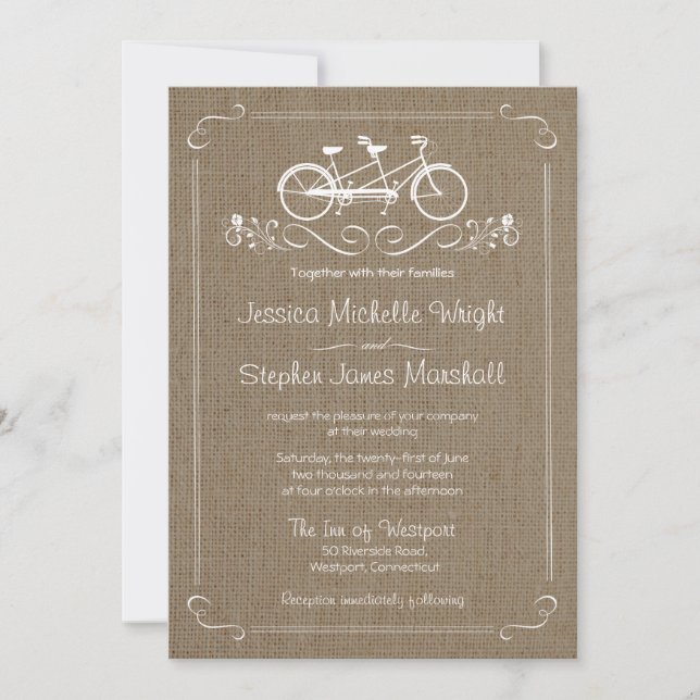 Bicyclette pour deux invitations à un mariage de B (Devant)