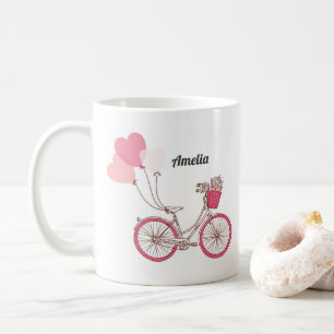 Bicyclette rose et ballons cardiaques Mug personna