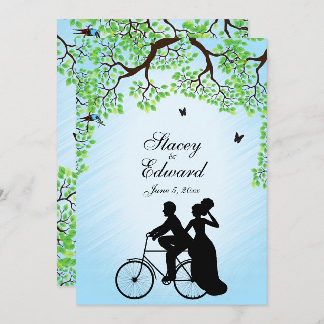 Bicyclette thème Faire-part de mariage Bleu (Devant / Derrière)