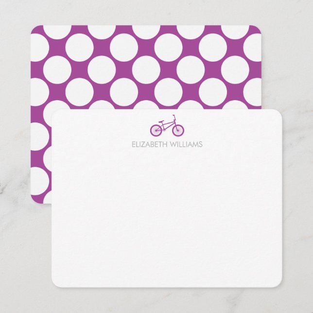 Bicyclette violette et grands points Cartes à note (Devant / Derrière)