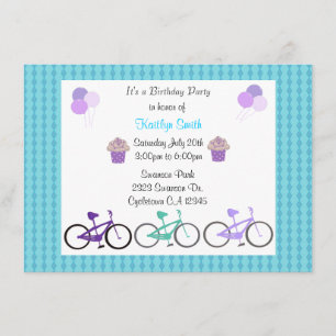 Bicyclettes mignonnes Invitation de fête d'anniver