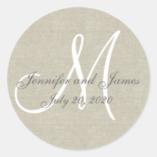 Biege Linen Rustic Wedding Favor Sticker