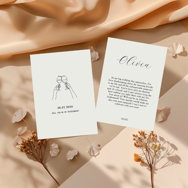 Biege Minimal Be My Bridesmaid Invitation (Créateur téléchargé)