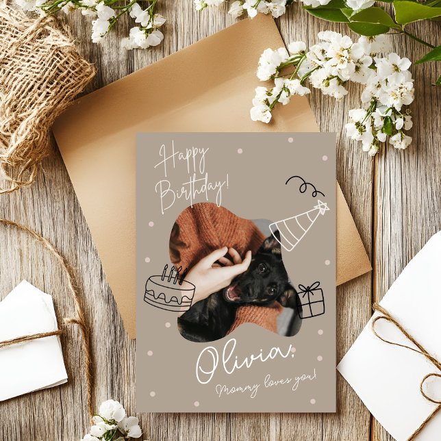 Biege Modern Animaux Photo Carte Anniversaire (Créateur téléchargé)