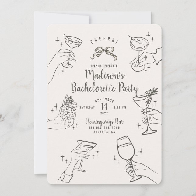 Biege Retro Cocktail Party Bachelorette Invitation (Devant)