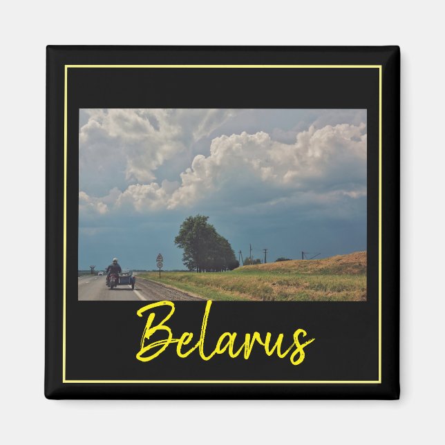 Biélorussie Travel Biker Road Paysage Magnet (Devant)