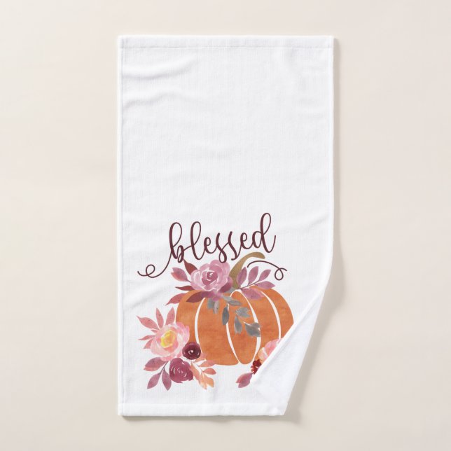 Bienheureux - Citrouille d'automne avec fleurs ros (Serviette à main)