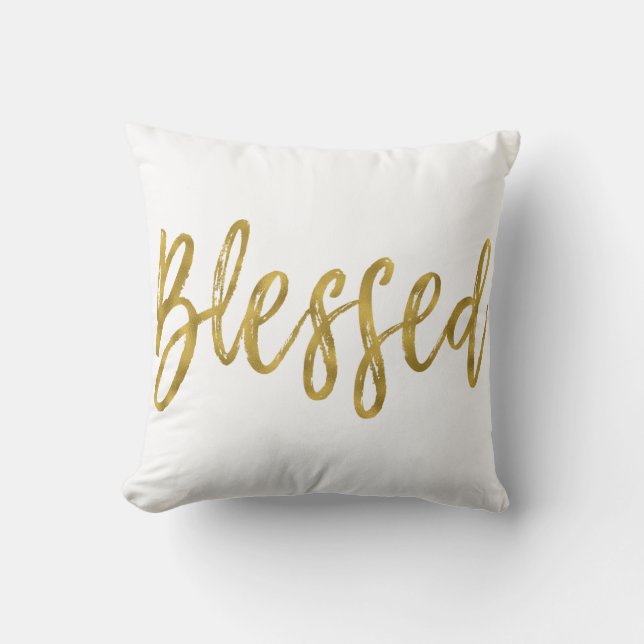 Bienheureux Faux Gold Coussin de typographie (Recto)