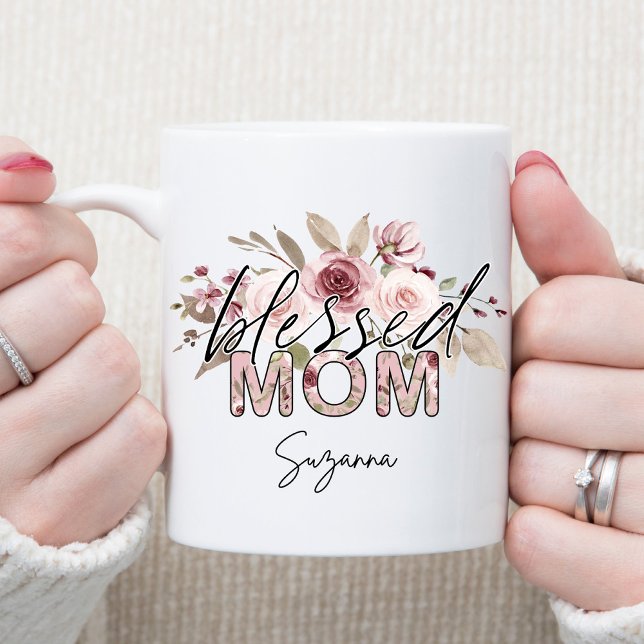 Bienheureux maman Floral Fête des Mères Café Mug (Créateur téléchargé)