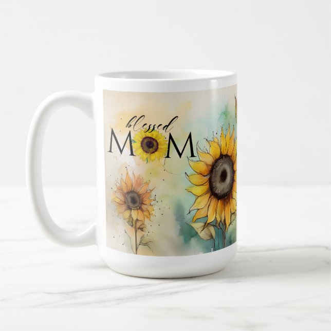 Bienheureux maman Sunflower Mug Cadeau, Mère maman (Gauche)